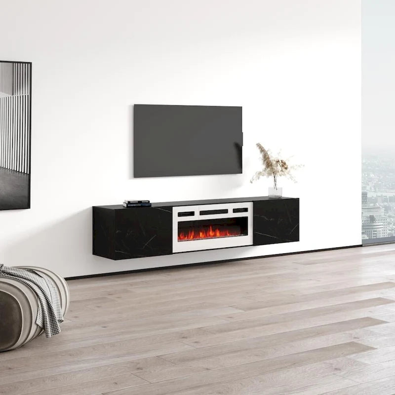 Meuble TV flottant avec cheminée