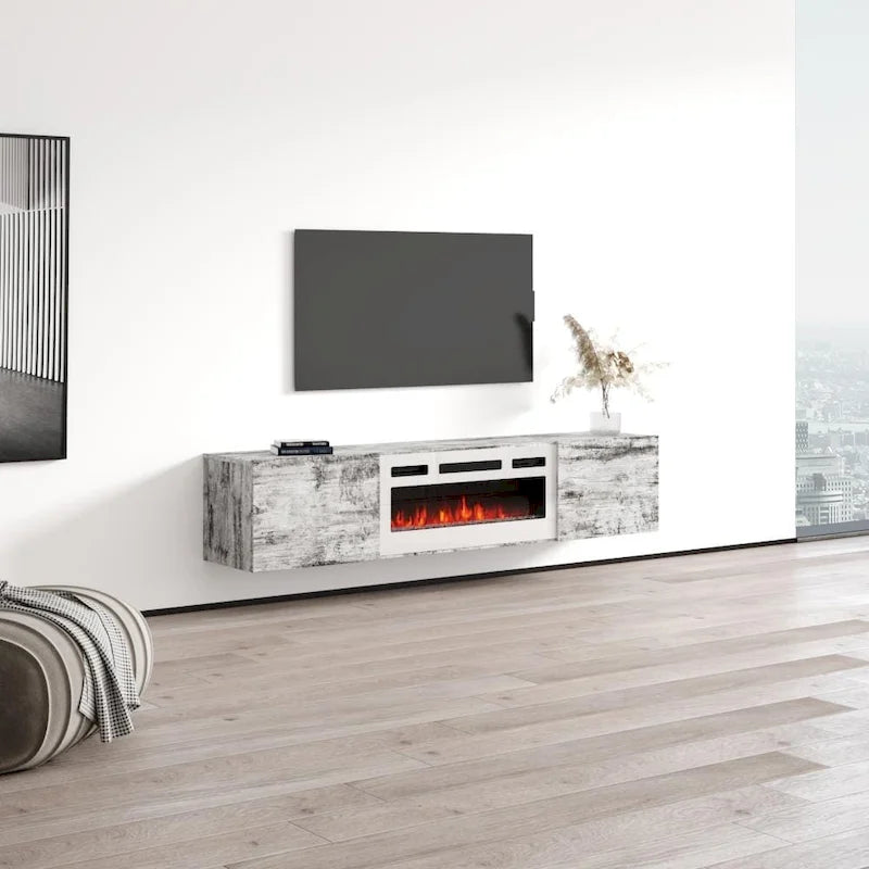 Meuble TV flottant avec cheminée