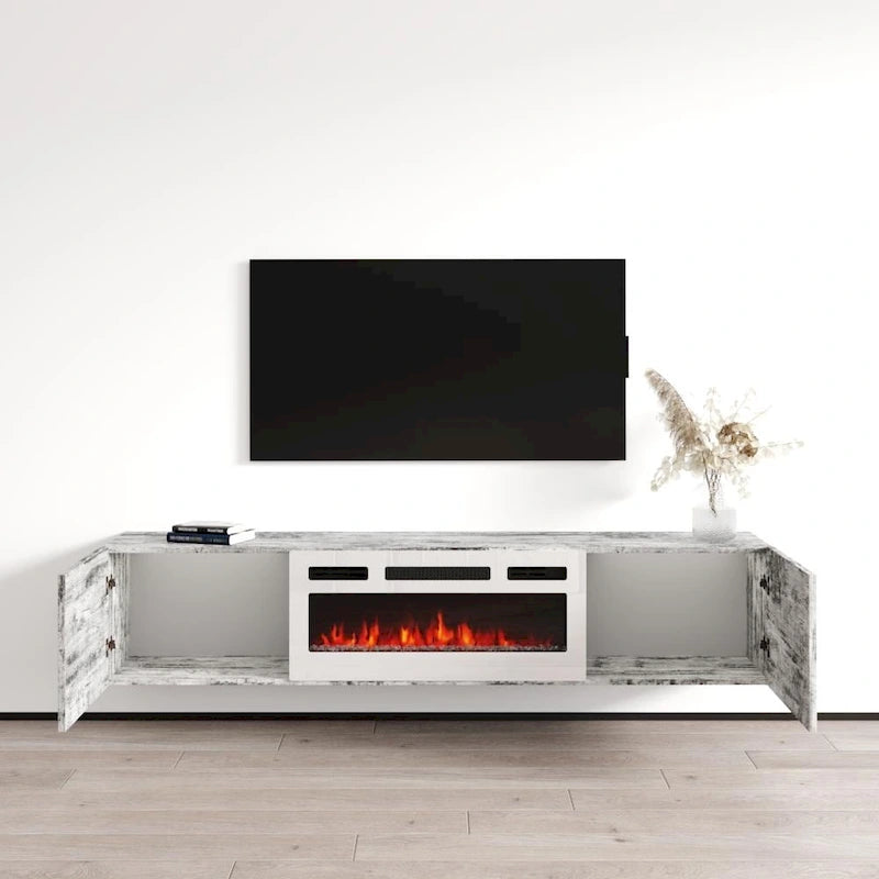 Meuble TV flottant avec cheminée