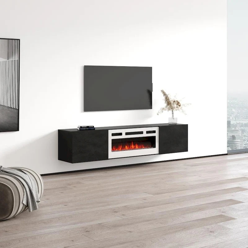 Meuble TV flottant avec cheminée