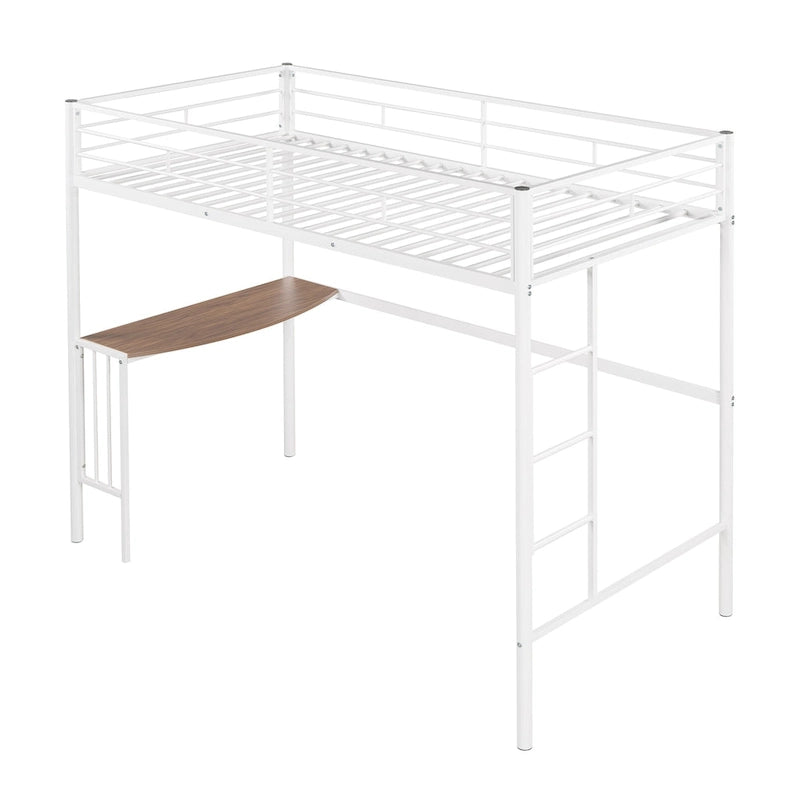 Lit mezzanine en métal avec bureau, échelle et barrières de sécurité