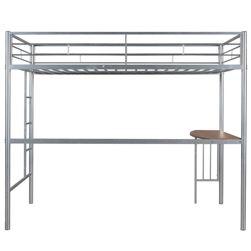 Lit mezzanine en métal avec bureau, échelle et barrières de sécurité