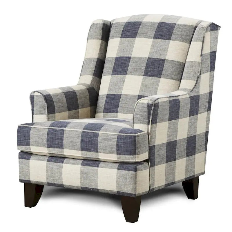 Chaise d'appoint à carreaux Vichy indigo Yucatan