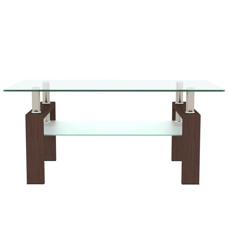 Table basse rectangulaire en noyer et verre, table basse transparente, tables d'appoint et centrales modernes pour salon, meubles de salon