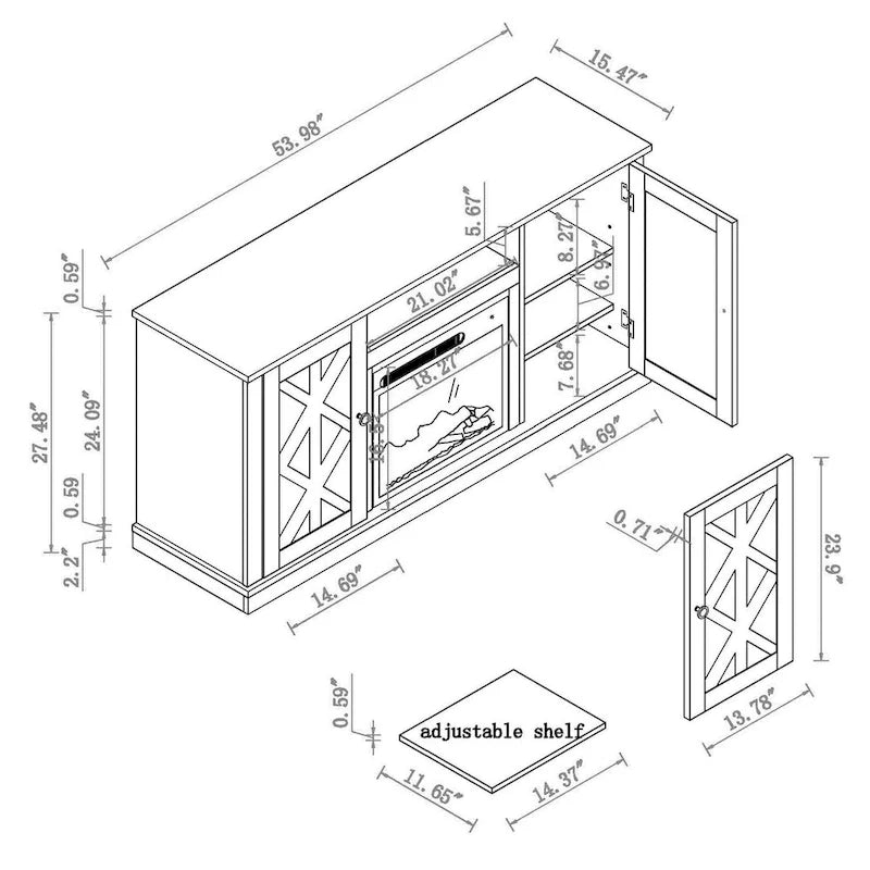 Meuble TV de 54 pouces avec foyer électrique
