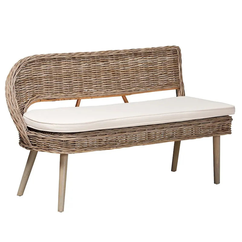 Ensemble Coin Repas Banc et Table en Bois avec Rotin Kubu Naturel Style Bohème Moderne