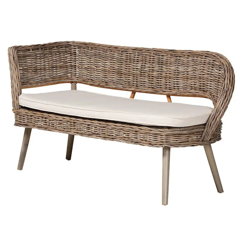 Ensemble Coin Repas Banc et Table en Bois avec Rotin Kubu Naturel Style Bohème Moderne