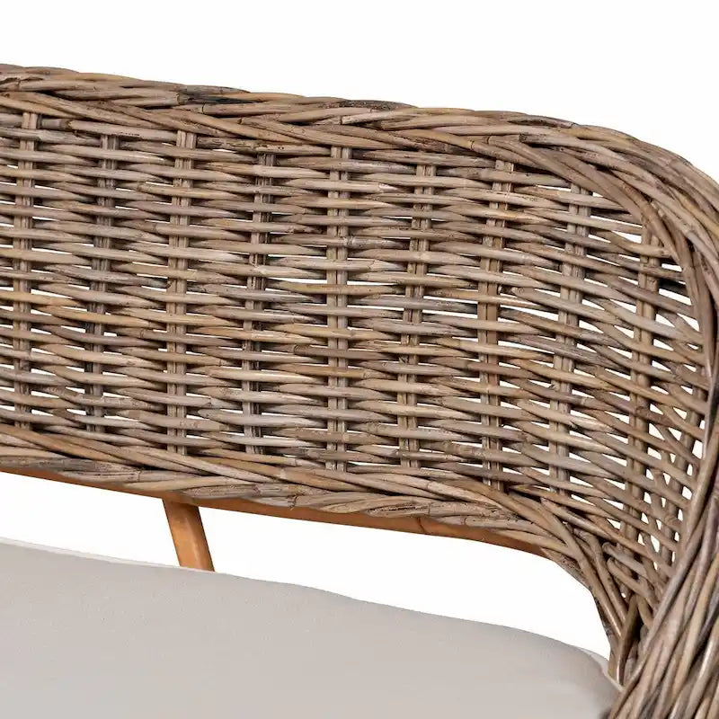 Ensemble Coin Repas Banc et Table en Bois avec Rotin Kubu Naturel Style Bohème Moderne