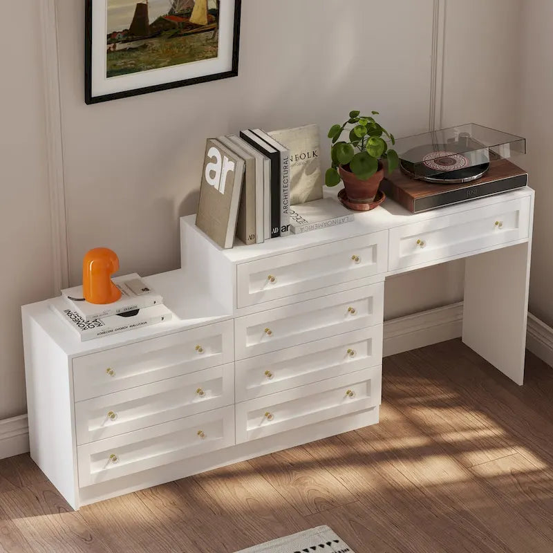 Coiffeuse blanche et meuble de rangement multifonctionnel