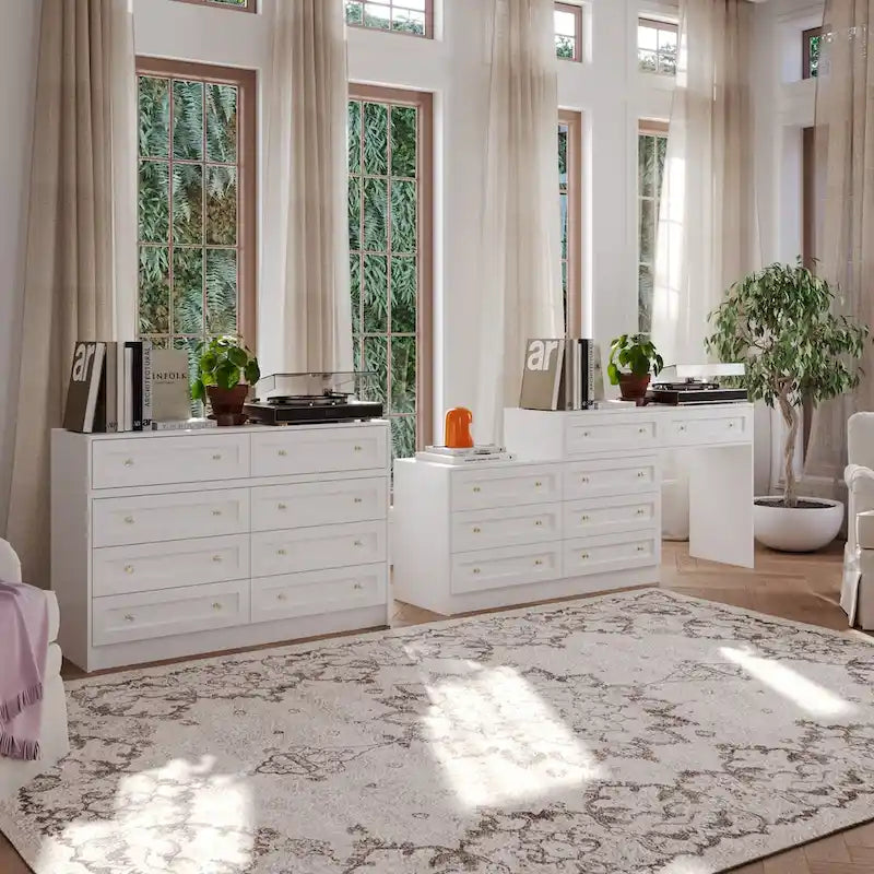 Coiffeuse blanche et meuble de rangement multifonctionnel