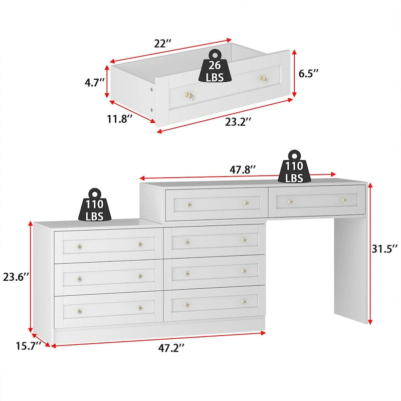Coiffeuse blanche et meuble de rangement multifonctionnel