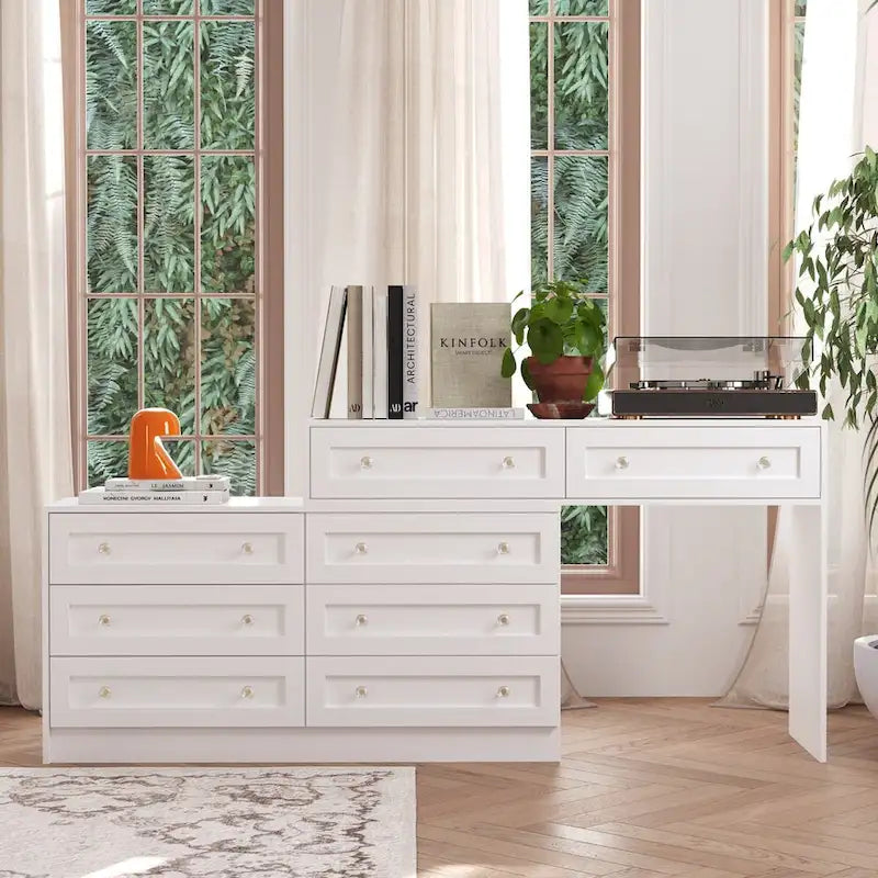 Coiffeuse blanche et meuble de rangement multifonctionnel