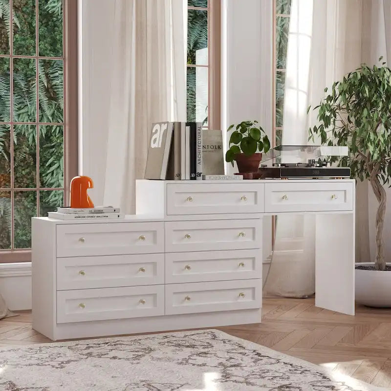 Coiffeuse blanche et meuble de rangement multifonctionnel
