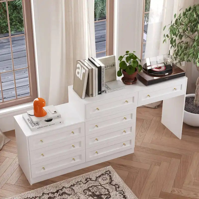 Coiffeuse blanche et meuble de rangement multifonctionnel