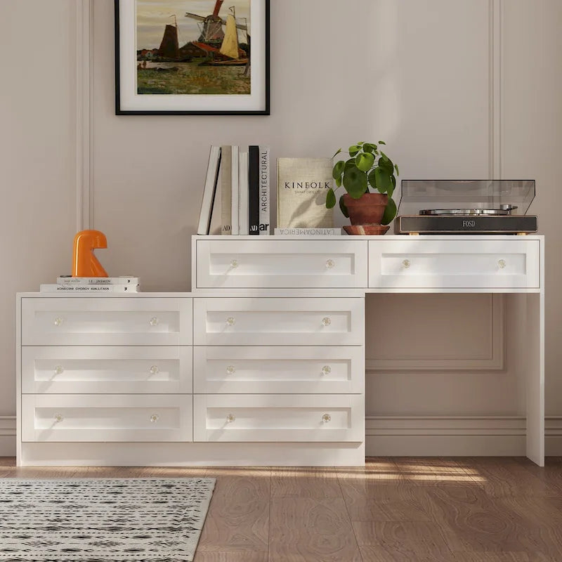 Coiffeuse blanche et meuble de rangement multifonctionnel