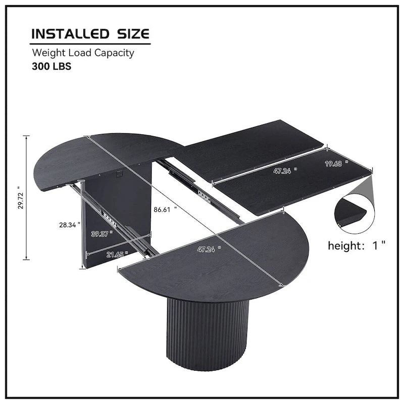 Table de salle à manger ovale extensible avec plateau massif