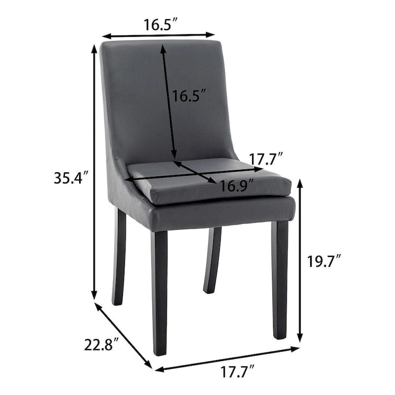 Chaises de salle à manger modernes sans accoudoirs, rembourrées, lot de 2, avec pieds en bois massif