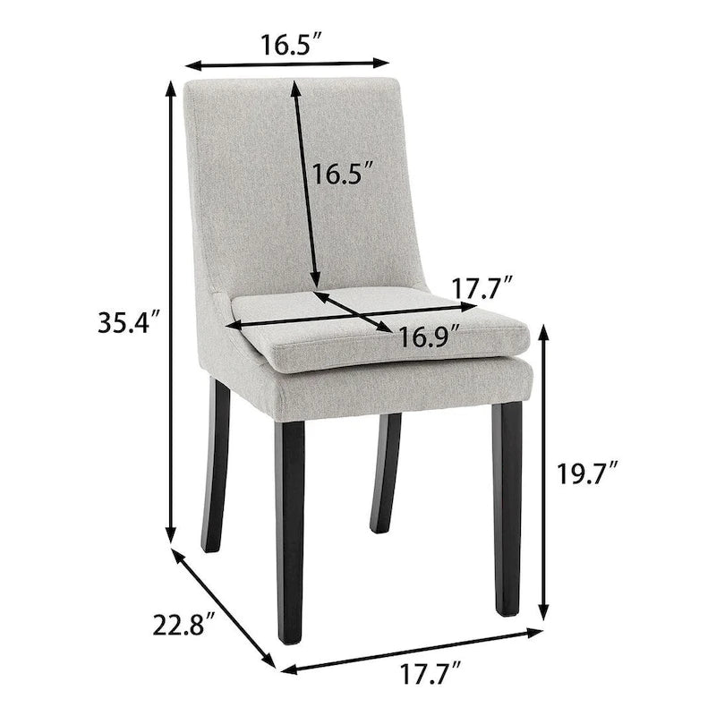 Chaises de salle à manger modernes sans accoudoirs, rembourrées, lot de 2, avec pieds en bois massif