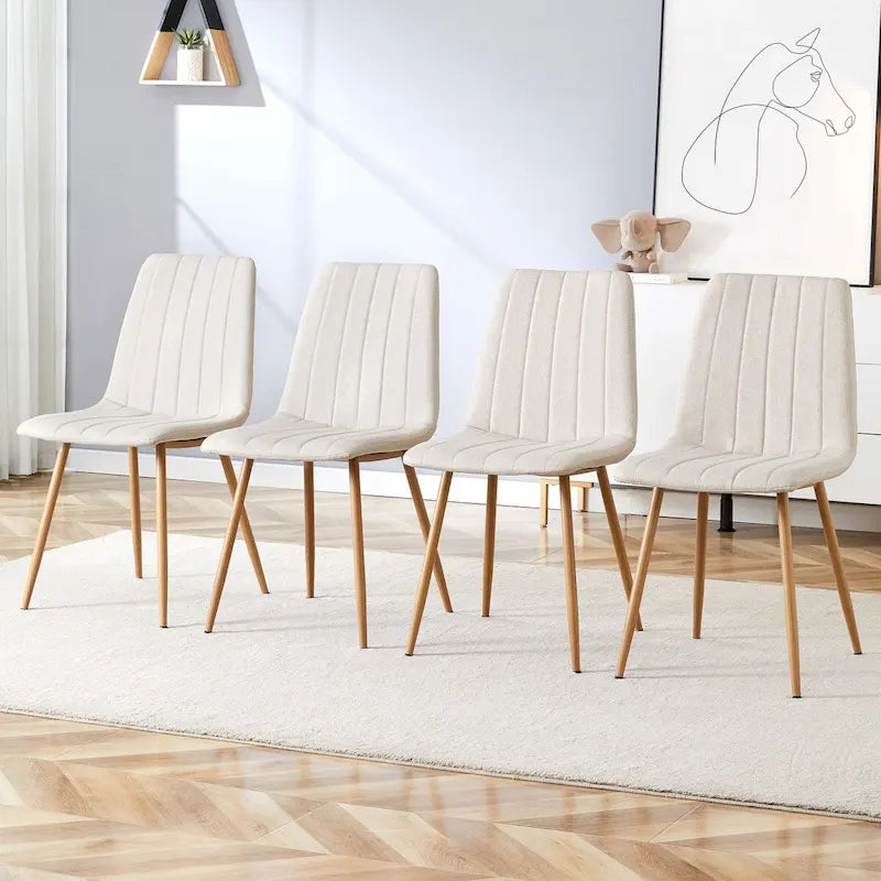Chaise d'appoint en lin avec pieds en métal (Lot de 4)