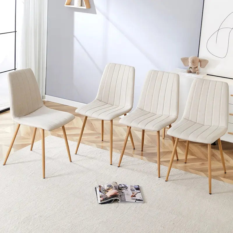Chaise d'appoint en lin avec pieds en métal (Lot de 4)