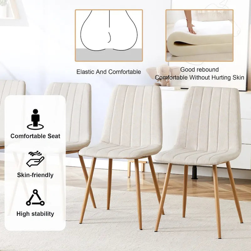 Chaise d'appoint en lin avec pieds en métal (Lot de 4)