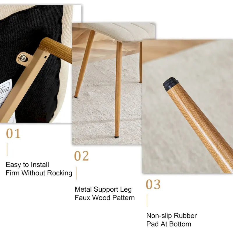 Chaise d'appoint en lin avec pieds en métal (Lot de 4)
