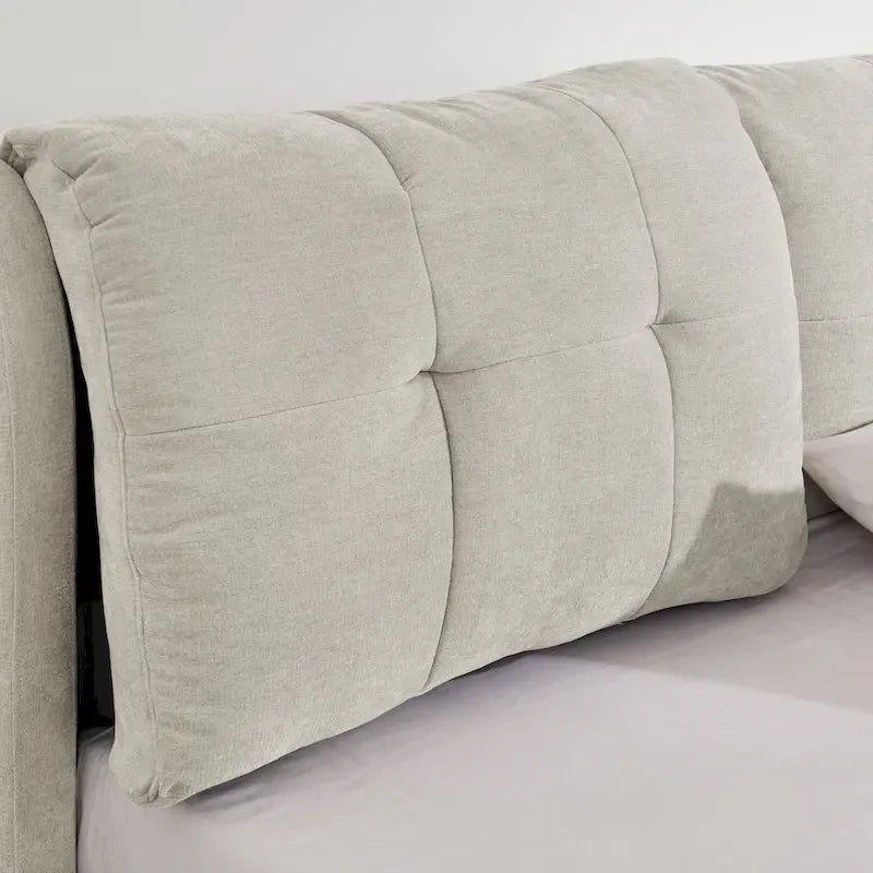 Lit plateforme hydraulique rembourré de rangement Queen Size avec tête de lit intégrée, tissu chenille