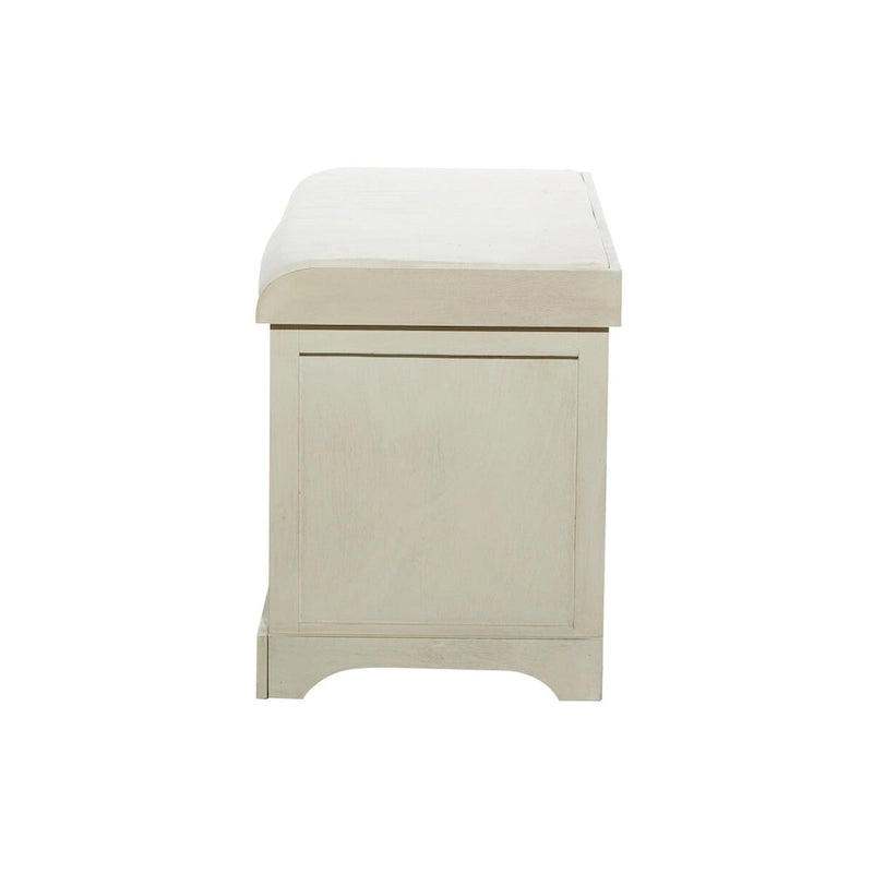 Banc de rangement en bois avec paniers en jacinthe d'eau brune et coussin d'assise