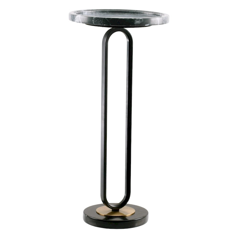 12 Table d'appoint piédestal en marbre et métal, ronde, grise