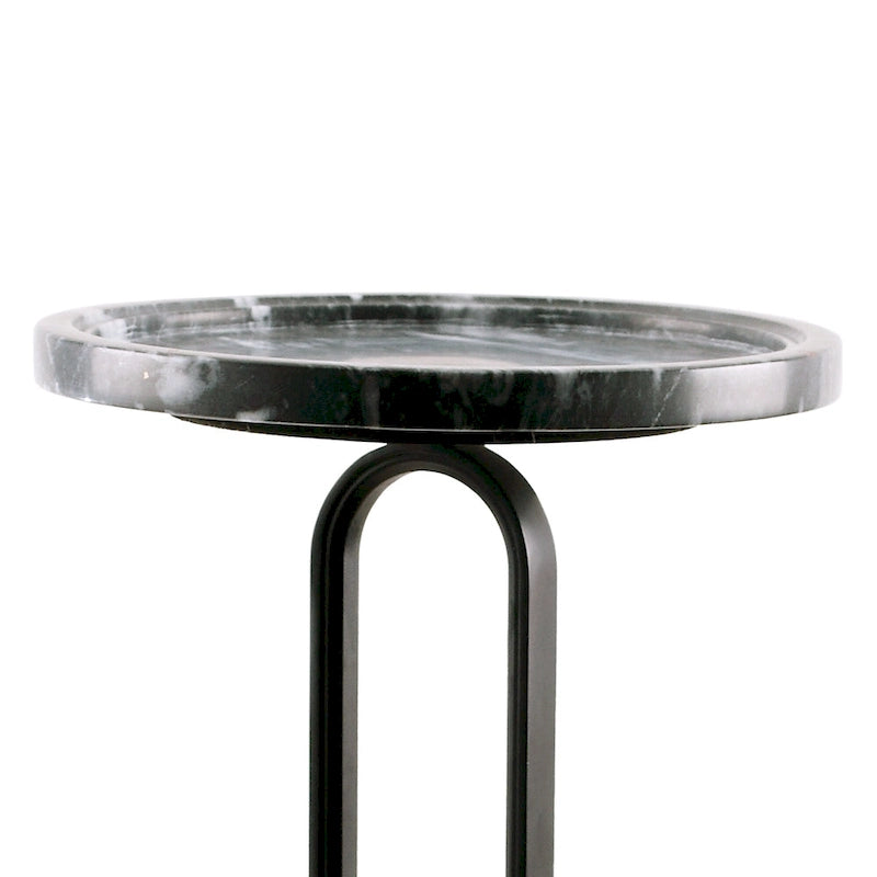 12 Table d'appoint piédestal en marbre et métal, ronde, grise